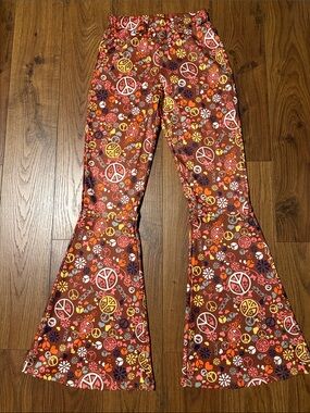 Retro Peace Bell Bottom Leggings-Size Small